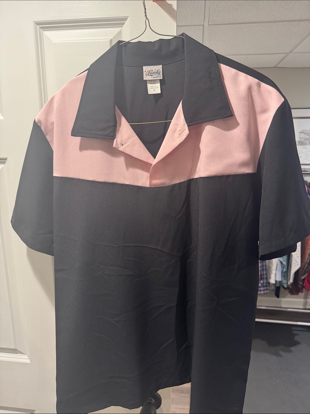 Lansky Bros. Vintage Two-Tone Pink and Black Bowling Shirt by